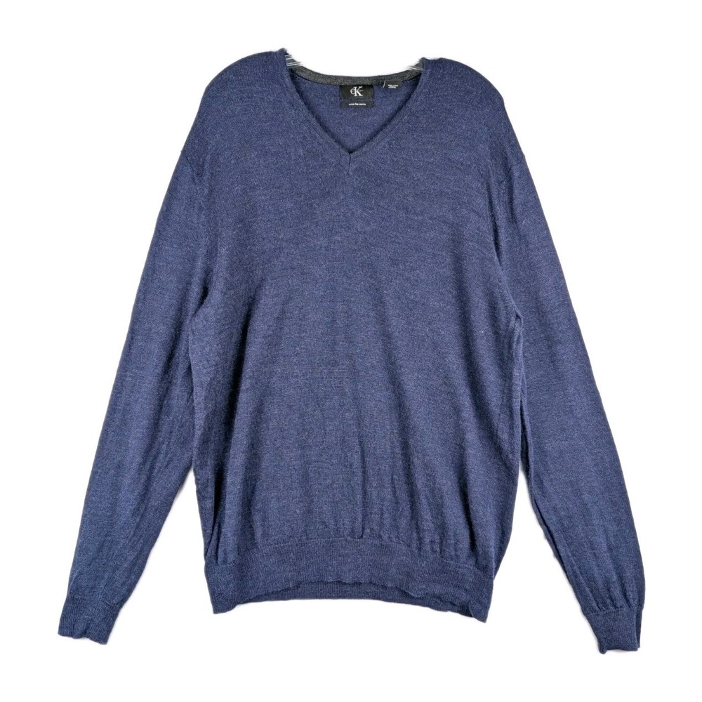 Calvin Klein Merino Wool Sweater Mens XXL Blue Extra Fine V-Neck Pullover